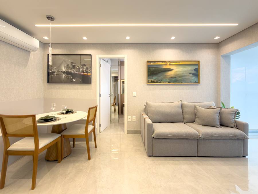 Sala de estar e jantar do apartamento Brooklin 52 m²